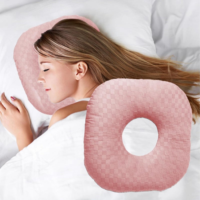 Wuronsa Ear Piercing Pillow for Side Sleepers, Pillow with an Ear Hole for CNH and Ear Pain Ear Inflammation Pressure Sores, O-Shaped Side Sleeping Pillow, Ear Guard Pillow (Light Pink) - Image 1